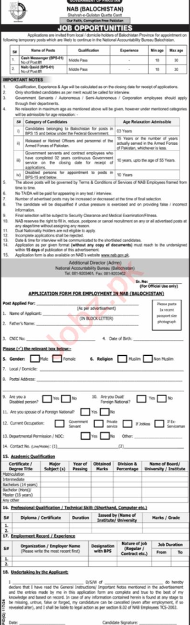 NAB Balochistan Jobs 2024
