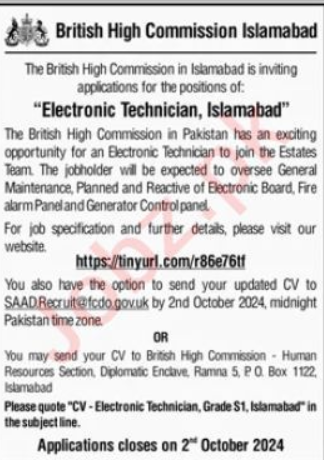 British High Commission Islamabad Jobs 2024 