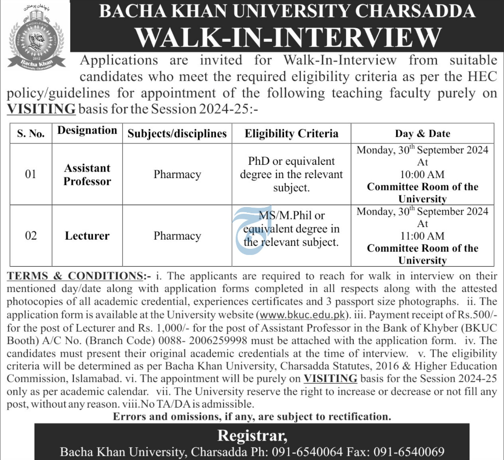 Bacha Khan University Apply Jobs 2024